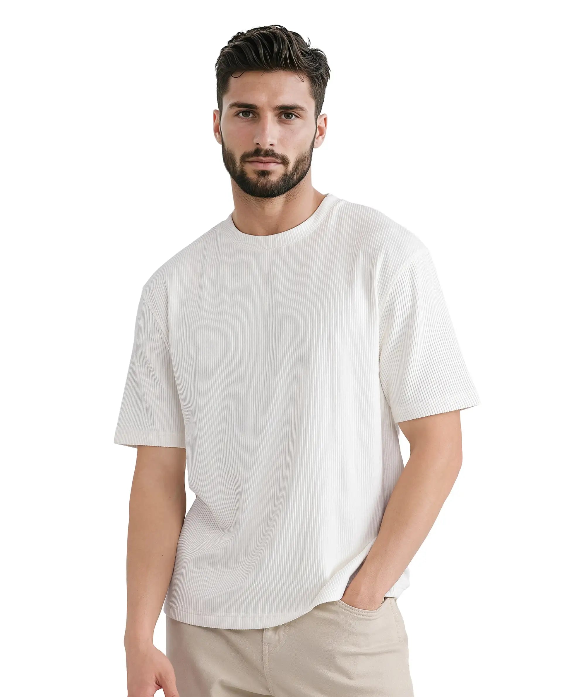 Breathable Men's Mesh TopsRare Rabbit Men's Breet-1 White Cotton Blend Fabric Short Sleeve Crew Neck Oversized Fit Textured T-Shirt Breathable Men's Mesh TopsRare Rabbit Men's Breet-1 White Cotton Blend Fabric Short Sleeve Crew Neck Oversized Fit Textured T-Shirt