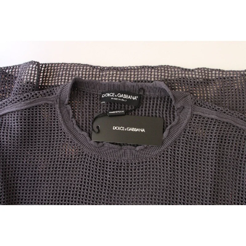 Men's Sweaters with Button CuffsDolce & Gabbana Elegant Crew-Neck Netted Sweater in Light Men's Purple Men's Sweaters with Button CuffsDolce & Gabbana Elegant Crew-Neck Netted Sweater in Light Men's Purple