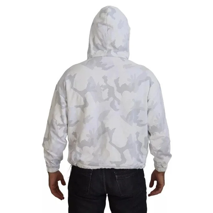 Men's Sweaters with Elastic CuffsDolce & Gabbana White Camouflage Hooded Sweatshirt Men's Sweater (Pre-Owned)