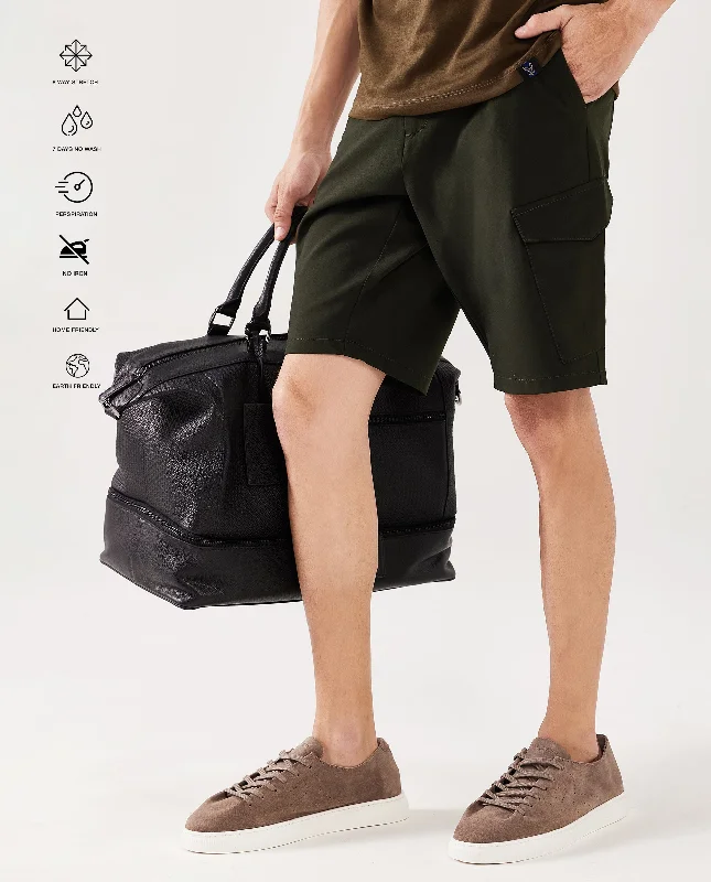 Men's Unique and Designer Bottom Wear for a Statement LookRare Rabbit Men Tripco Olive Button And Zip Closure Mid-Rise Relaxed Fit Plain Shorts
