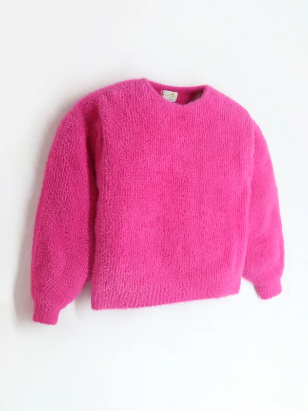 Men's Sweaters with Cable PatternsHot Pink Puff Full Sleeve Warm Furry Solid Round Neck Sweater For Girls Men's Sweaters with Cable PatternsHot Pink Puff Full Sleeve Warm Furry Solid Round Neck Sweater For Girls