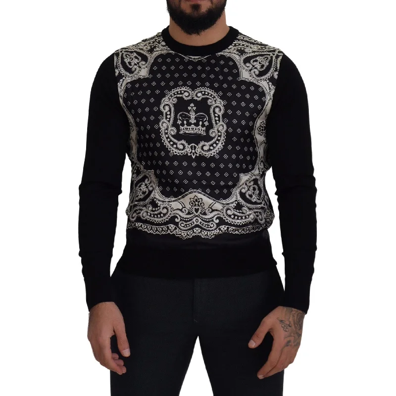 Men's Sweaters with Pleated DesignsDolce & Gabbana Elegant Wool Silk Blend Crewneck Men's Sweater Men's Sweaters with Pleated DesignsDolce & Gabbana Elegant Wool Silk Blend Crewneck Men's Sweater