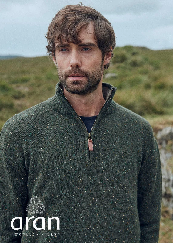 Men's Sweaters with ThumbholesAran Troyer Zip Sweater | Green