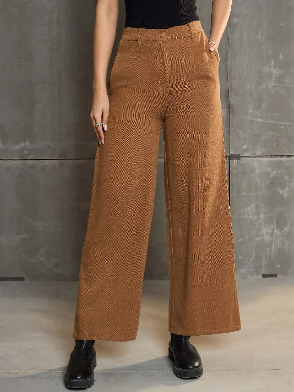 Zip-Fly Men's JeansWomen Dark Brown Denim Flared Pants