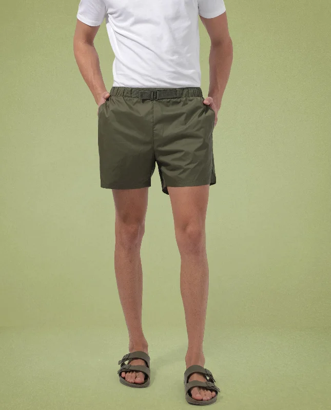 Men's Pants with Flat-Front DesignsRare Rabbit Men's Kort Green Polyester Fabric Buckle Fastening Regular Fit Solid Shorts Men's Pants with Flat-Front DesignsRare Rabbit Men's Kort Green Polyester Fabric Buckle Fastening Regular Fit Solid Shorts