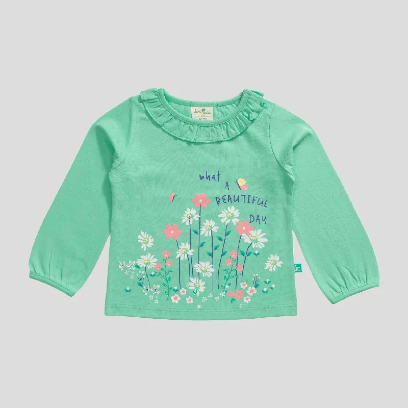 Men's Shirts with Appliqué DetailsToddler's Ruffle Full Sleeve Garden T-Shirt In Mint Men's Shirts with Appliqué DetailsToddler's Ruffle Full Sleeve Garden T-Shirt In Mint