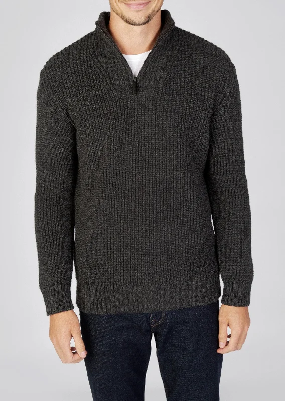 Men's Sweaters with Hooks and LoopsRibbed Zip Neck Sweater | Graphite - Clearance