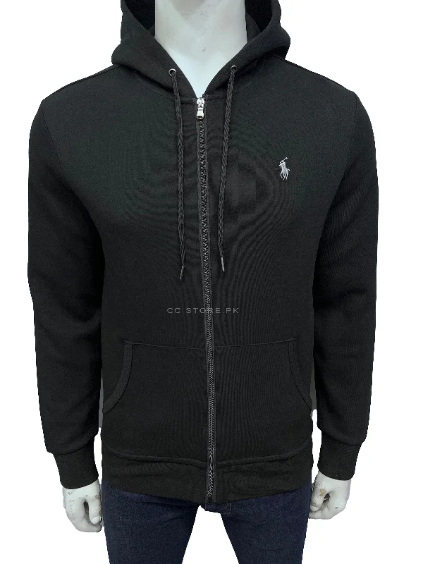 Men's Sweaters with Contrast TrimRL Double Knit Black Zipper Hoodie