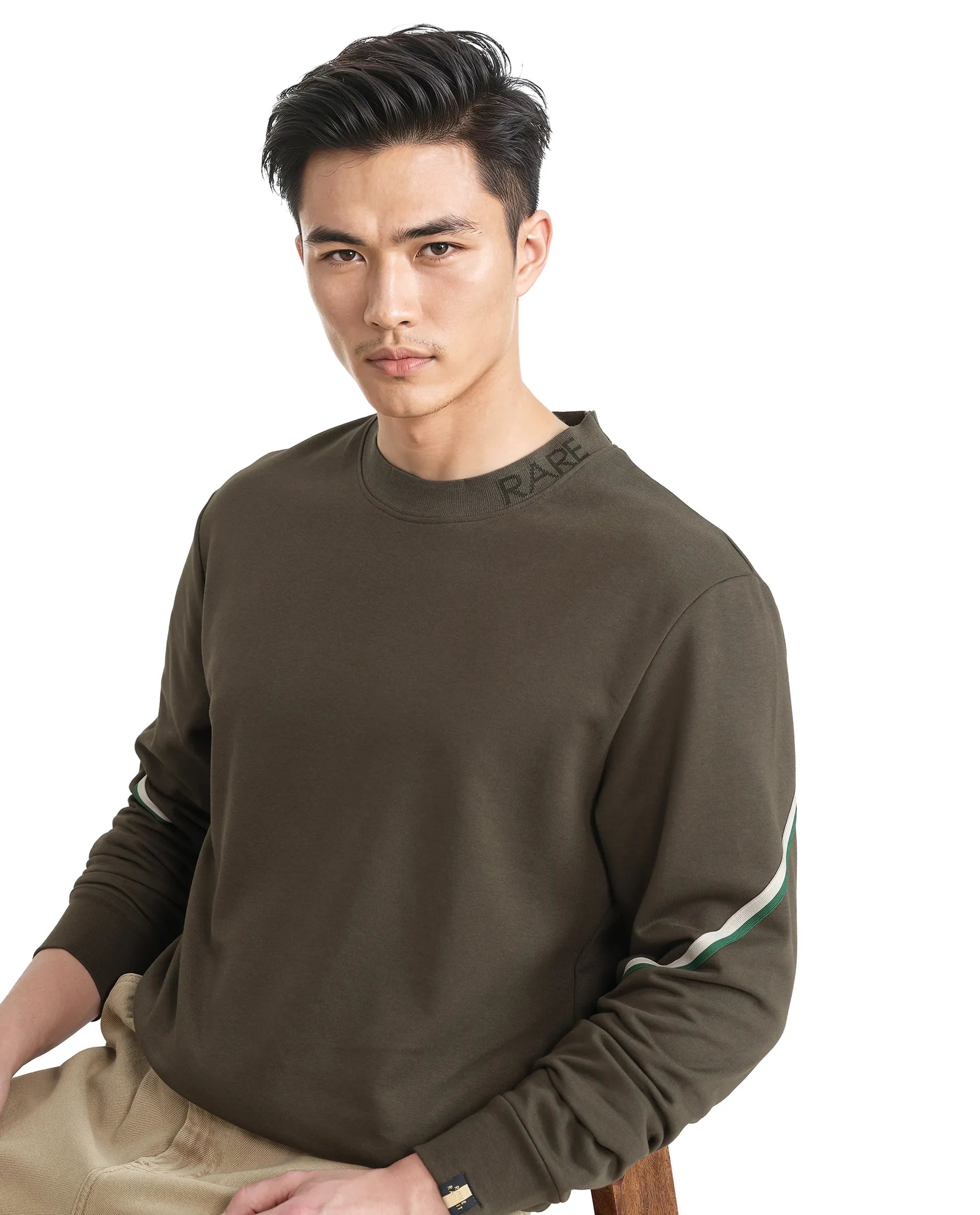 Men's Hoodies with Water-Repellent FabricRare Rabbit Men Orso Olive Cotton Polyester Fabric Full Sleeve Crew Neck Regular Fit Printed Sweatshirt Men's Hoodies with Water-Repellent FabricRare Rabbit Men Orso Olive Cotton Polyester Fabric Full Sleeve Crew Neck Regular Fit Printed Sweatshirt