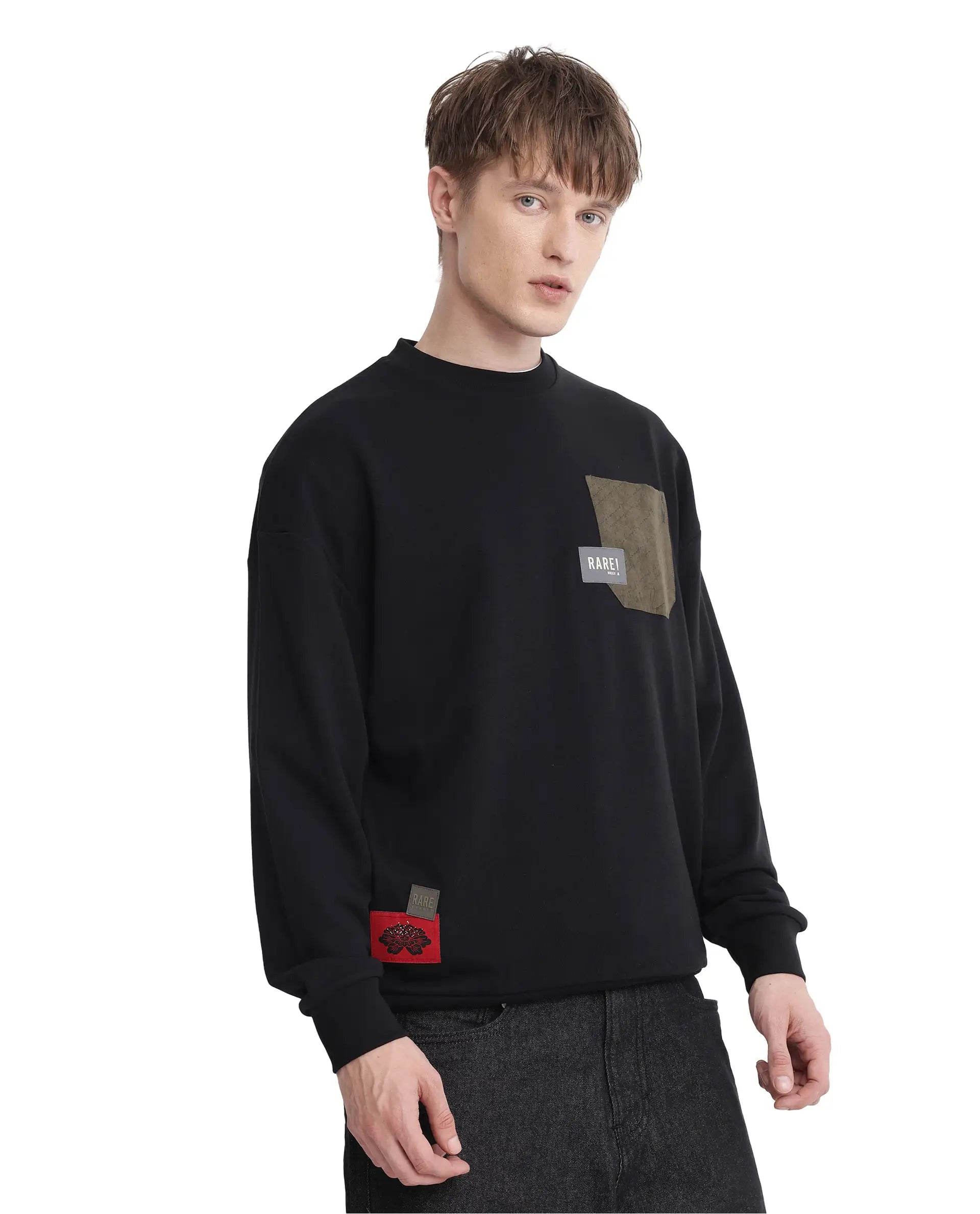 Versatile Men's All-Season HoodiesRare Rabbit Men Toren Black Cotton Blend Fabric Full Sleeve Boxy Fit Label Detail Sweatshirt Versatile Men's All-Season HoodiesRare Rabbit Men Toren Black Cotton Blend Fabric Full Sleeve Boxy Fit Label Detail Sweatshirt