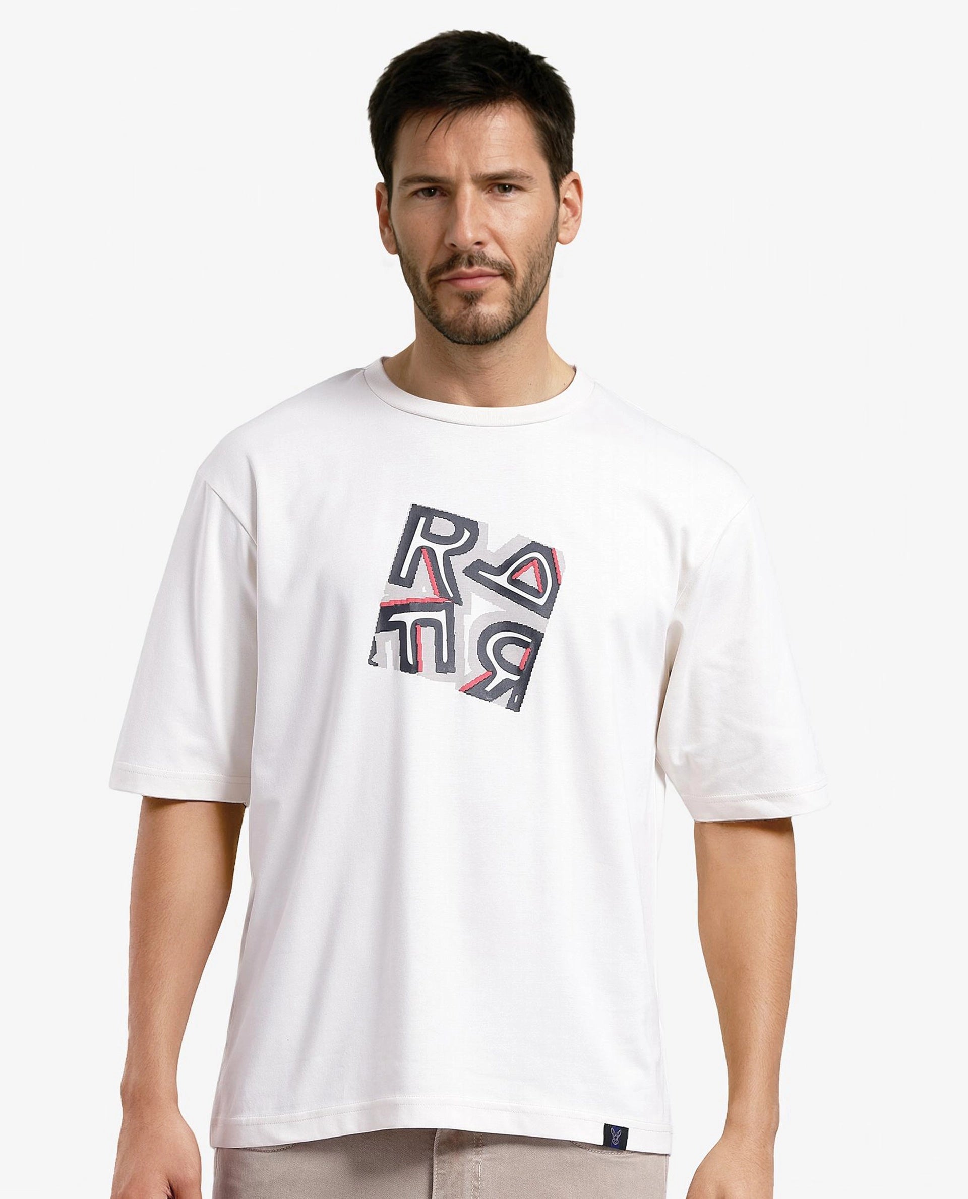 Men's Shirts with CollarsRare Rabbit Men Reat Off White Cotton Lycra Fabric Short Sleeve Crew Neck Boxy Fit Chest Print T-Shirt Men's Shirts with CollarsRare Rabbit Men Reat Off White Cotton Lycra Fabric Short Sleeve Crew Neck Boxy Fit Chest Print T-Shirt