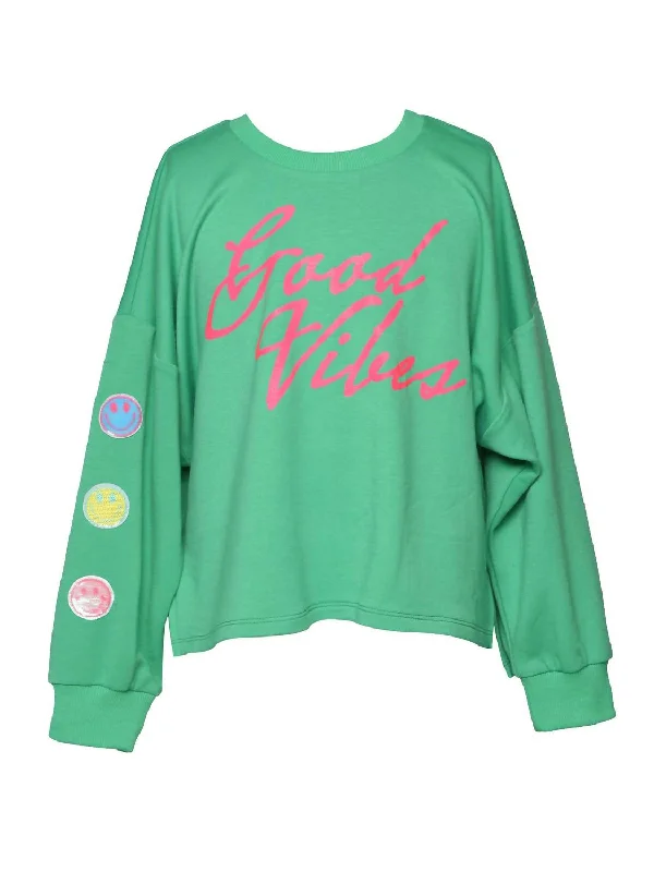 Men's Shirts with Single-Breasted DesignsGirl's Good Vibes Sweatshirt In Green