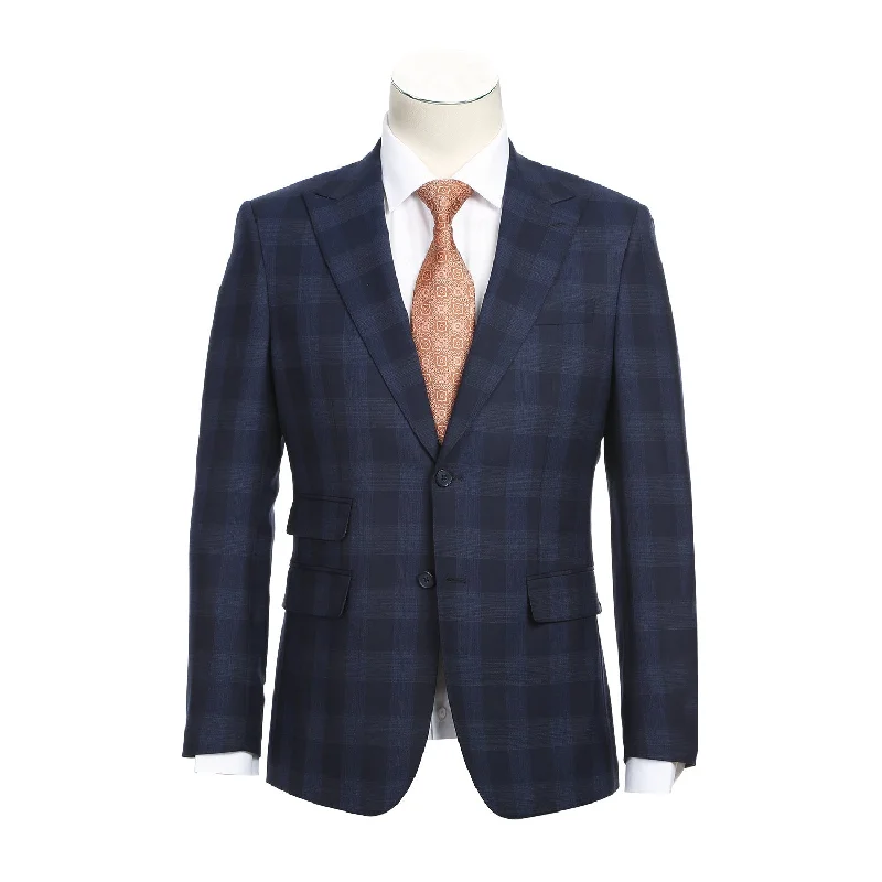 Wool Stretch Double Breasted SLIM FIT Suit in Grey and Brown Plaid (Short, Regular, and Long Available) by English Laundry