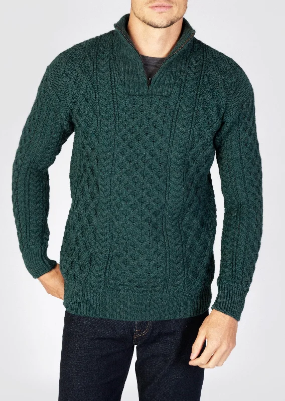 Men's Sweaters with Checkerboard PatternsIrelandsEye Men's Dromore Aran Sweater | Green Men's Sweaters with Checkerboard PatternsIrelandsEye Men's Dromore Aran Sweater | Green