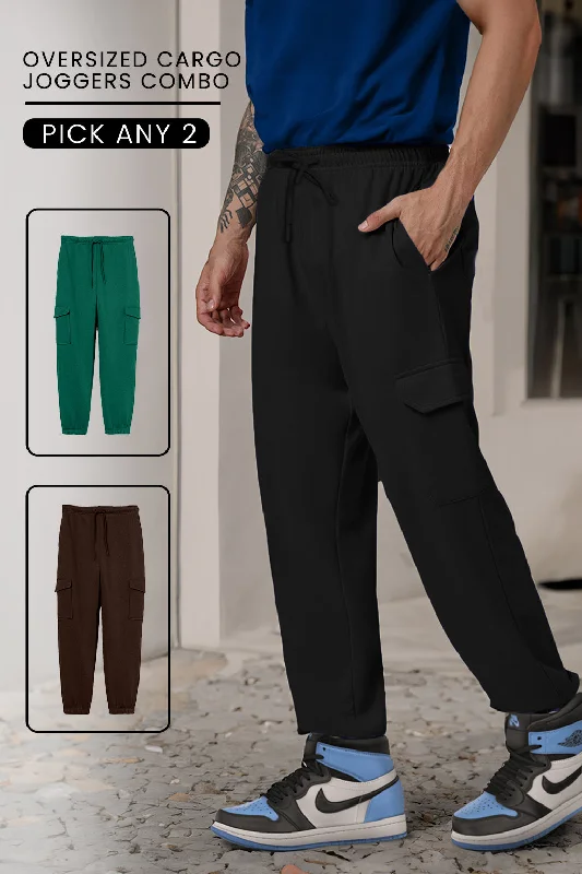 Men's Pants with Cargo PocketsPick any 2 |Plain baggy Fit Cargo Joggers Combo