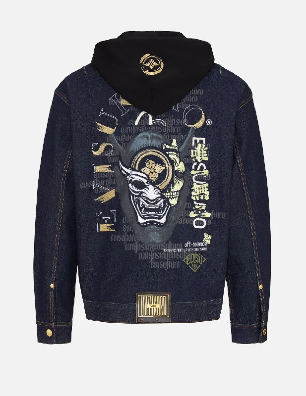 Men's Jeans Made in USAHannya Skull and Kamon Embroidered Denim Jacket