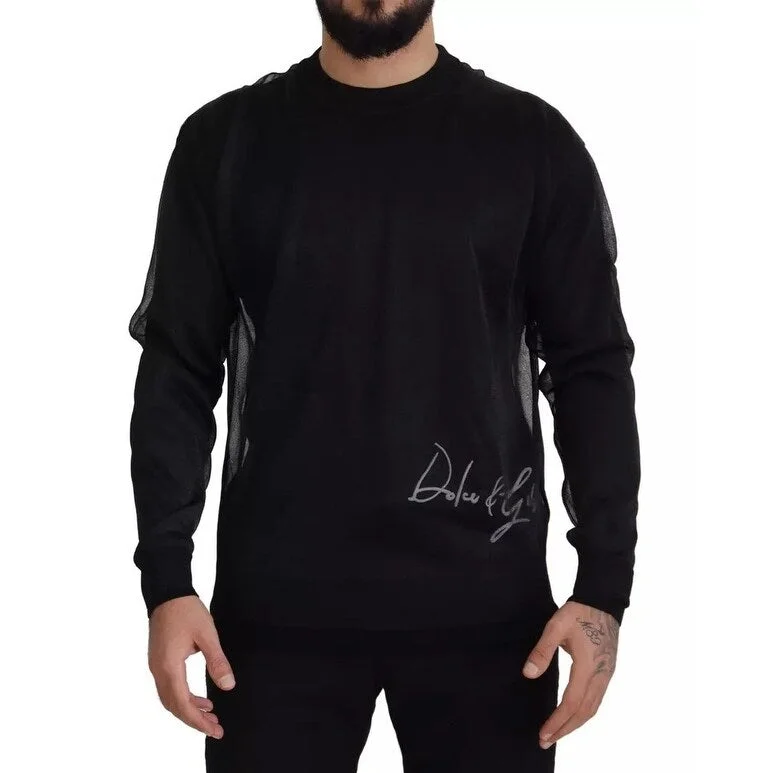 Men's Sweaters in Metallic ColorsDolce & Gabbana Black Polyester Logo Men Pullover Men's Sweater (Pre-Owned) Men's Sweaters in Metallic ColorsDolce & Gabbana Black Polyester Logo Men Pullover Men's Sweater (Pre-Owned)