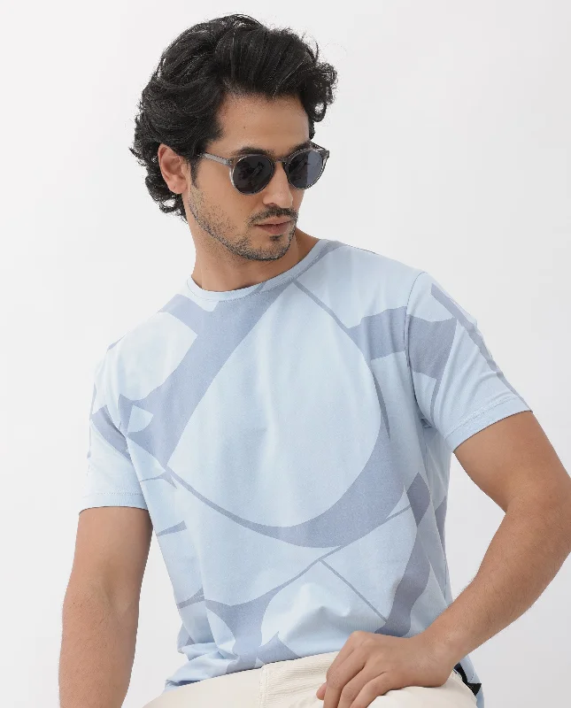 Men's Short-Sleeved ShirtsRare Rabbit Articale Mens Drew Light Blue Cotton Lycra Fabric Short Sleeve Crew Neck Slim Fit Printed T-Shirt Men's Short-Sleeved ShirtsRare Rabbit Articale Mens Drew Light Blue Cotton Lycra Fabric Short Sleeve Crew Neck Slim Fit Printed T-Shirt