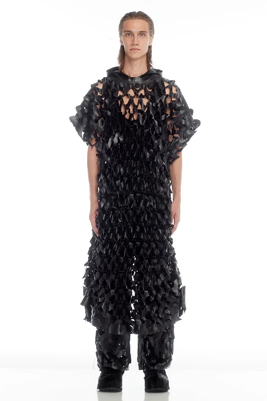 Lu'u Dan Unisex Laser-cut Leather Poncho in Black