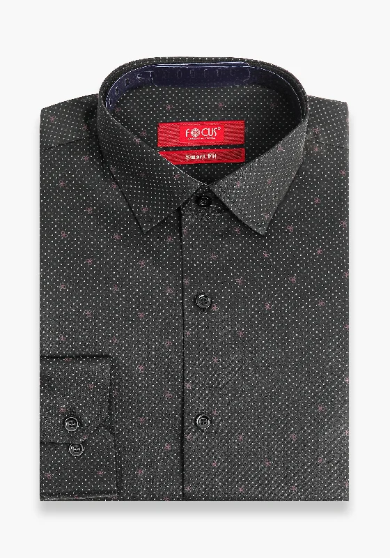 Men's Spread-Collar Shirts for a Bold StatementBlack Print Dress Shirt