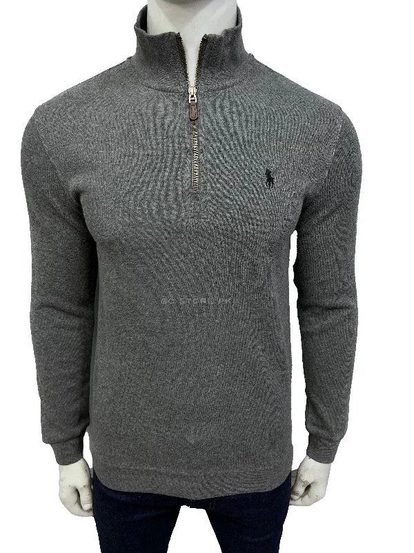 Men's Sweaters for Winter SportsRL Cotton Quarter Zipper Grey Jumper
