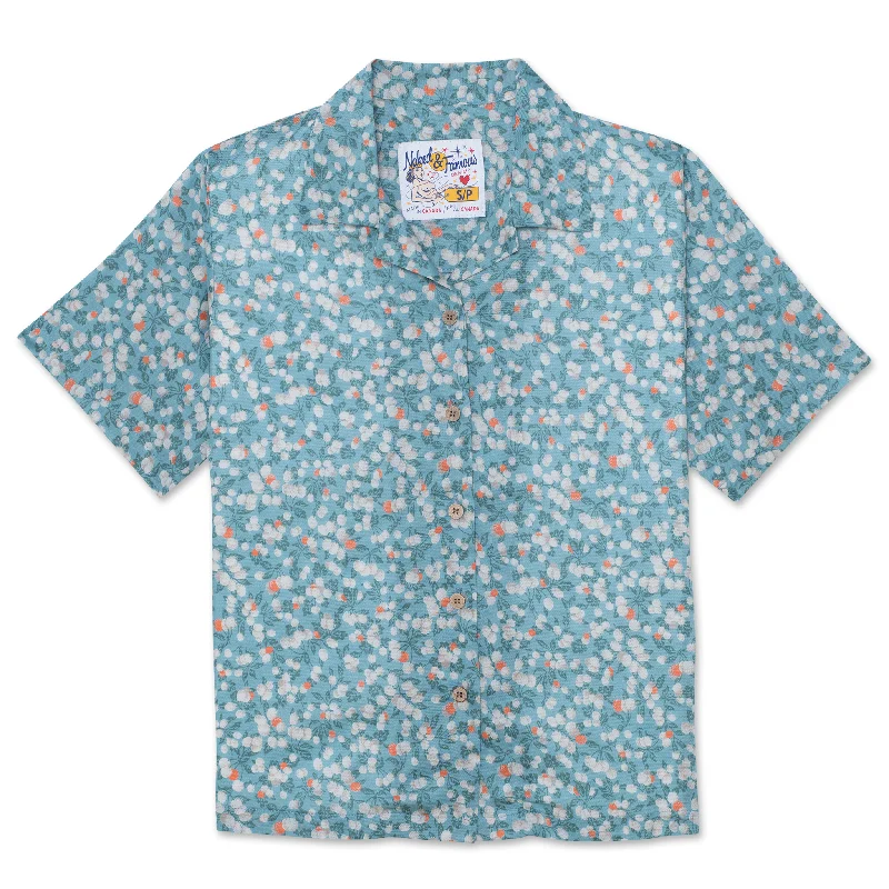 Jeans for Men with Skinny LegsCamp Collar Shirt - Fruit Print - Cyan