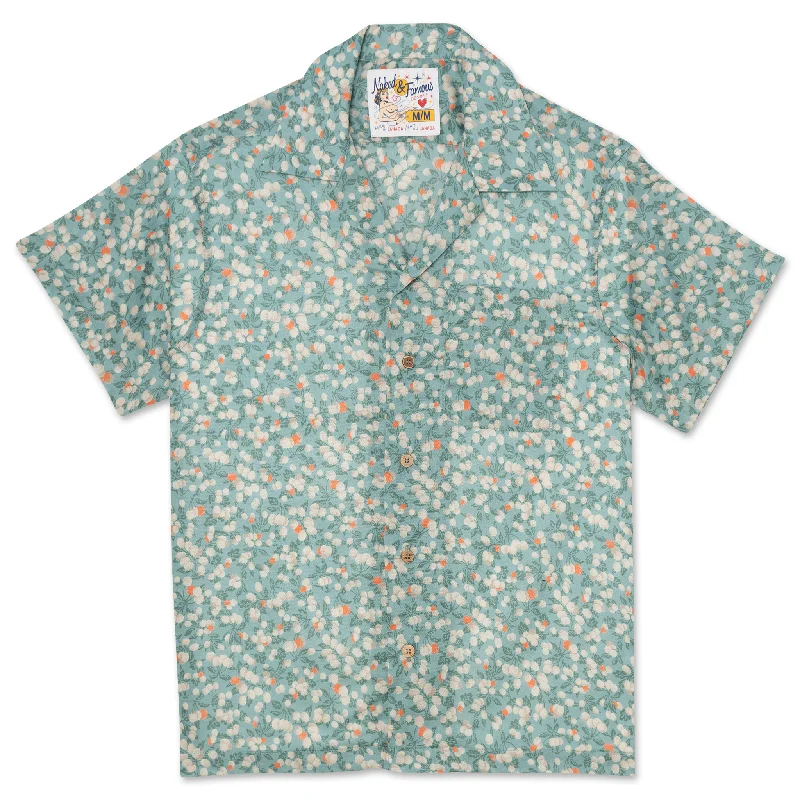 Wash and Wear Men's JeansAloha Shirt - Fruit Print- Cyan