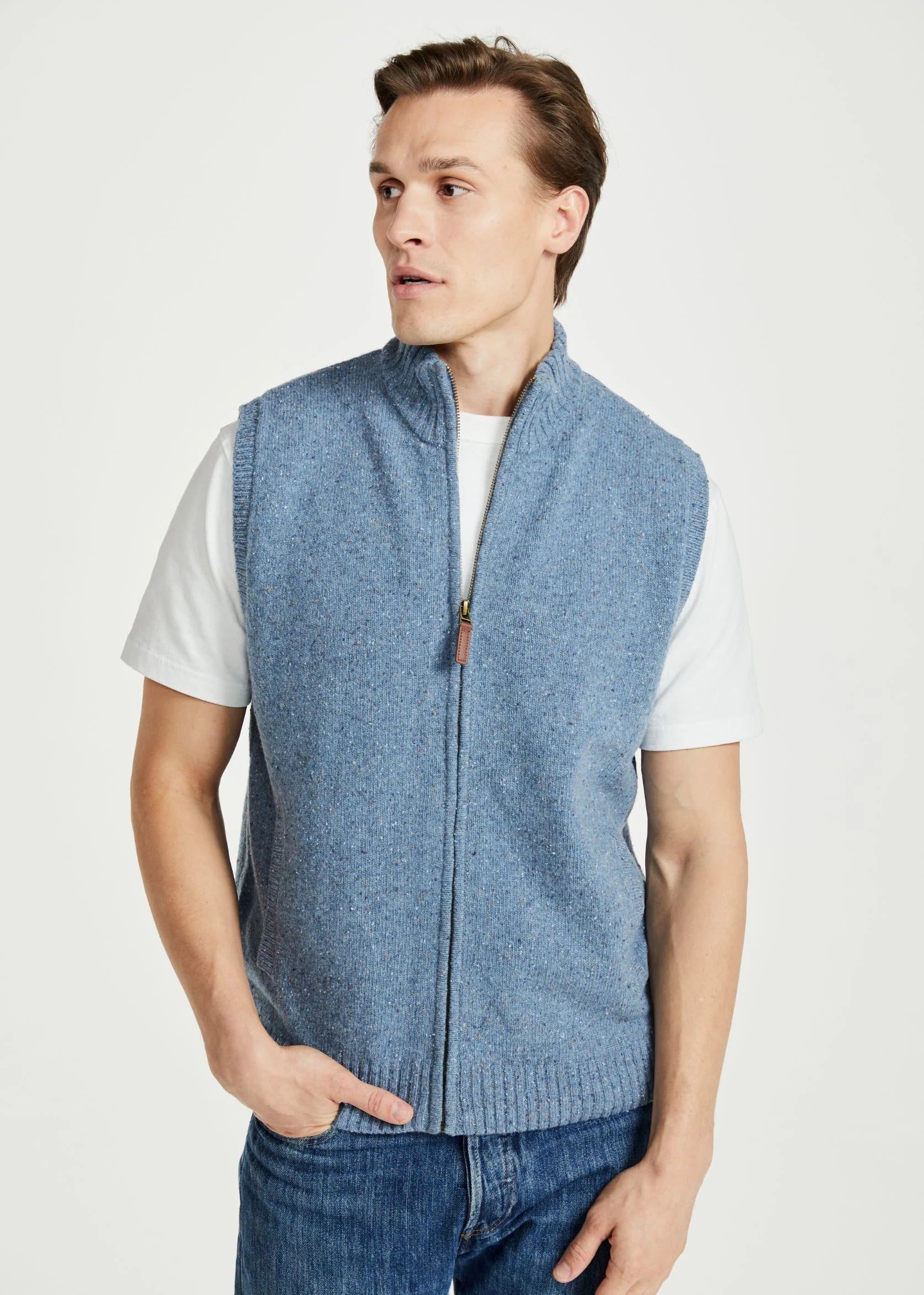Men's Sweaters with Roll-Neck DesignsMen's Aran Nepped Gilet | Blue
