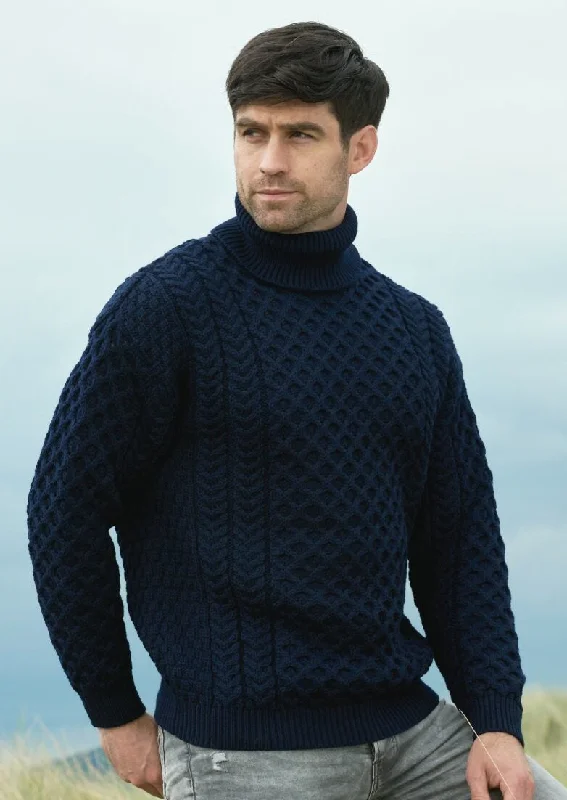 Men's Sweaters with Raglan SleevesAran Merino Polo Neck Sweater | Navy