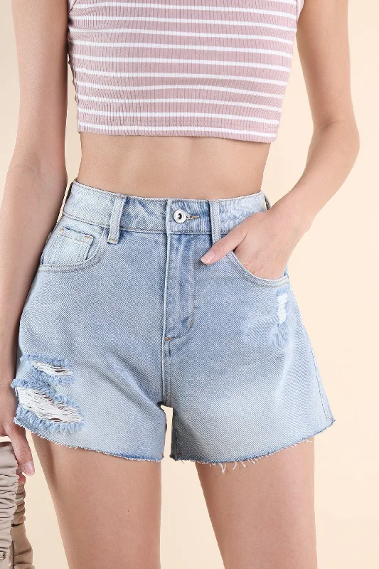 Men's Pants with Hidden PocketsRESTOCKED** KYRA FRAYED DENIM SHORTS IN LIGHT
