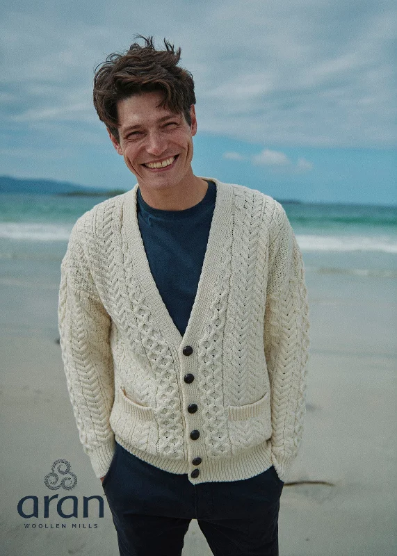 Men's Sweaters with Checkerboard PatternsAran V-Neck Cardigan | Natural