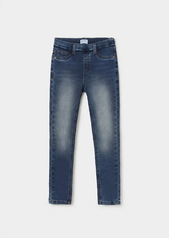 Flexible Stretch Men's JeansTween Girl Basic Denim Pants In Dark Wash