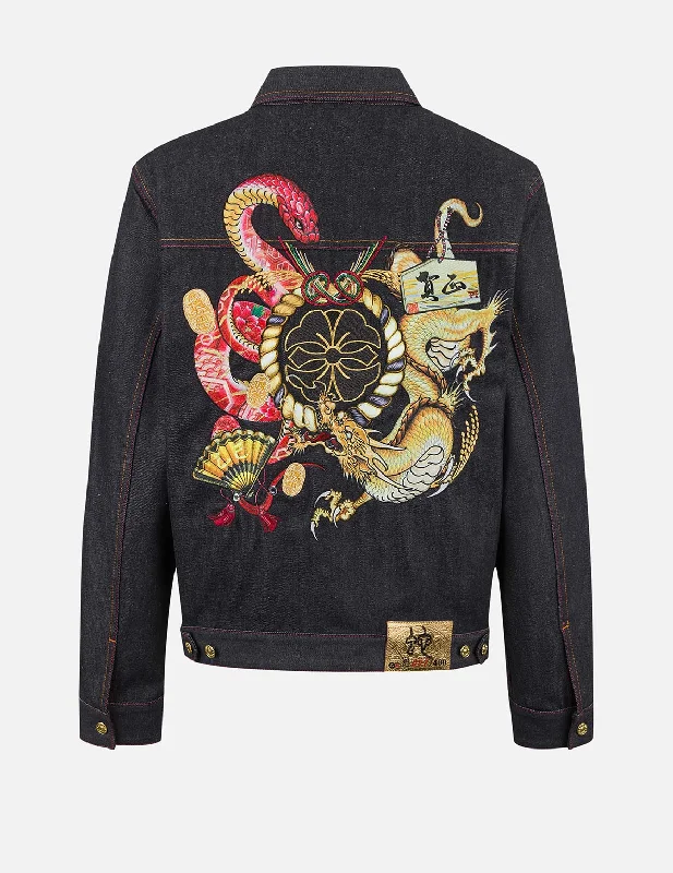 Durable Men's Jeans2025 Limited Edition Year of the  Snake Relax Fit Denim Jacket