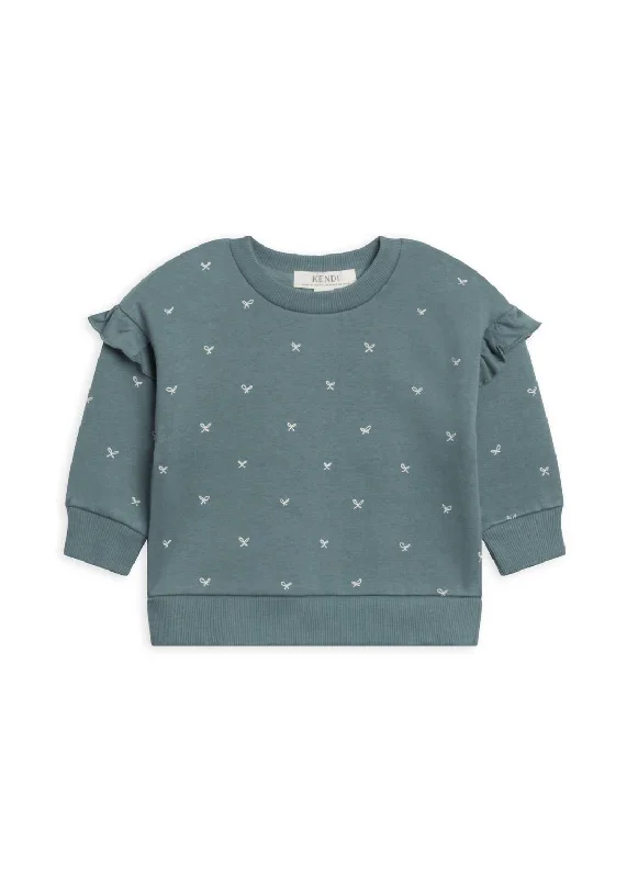 Men's Shirts with Spread CollarsGirls' Bow Printed Sweatshirt In Teal