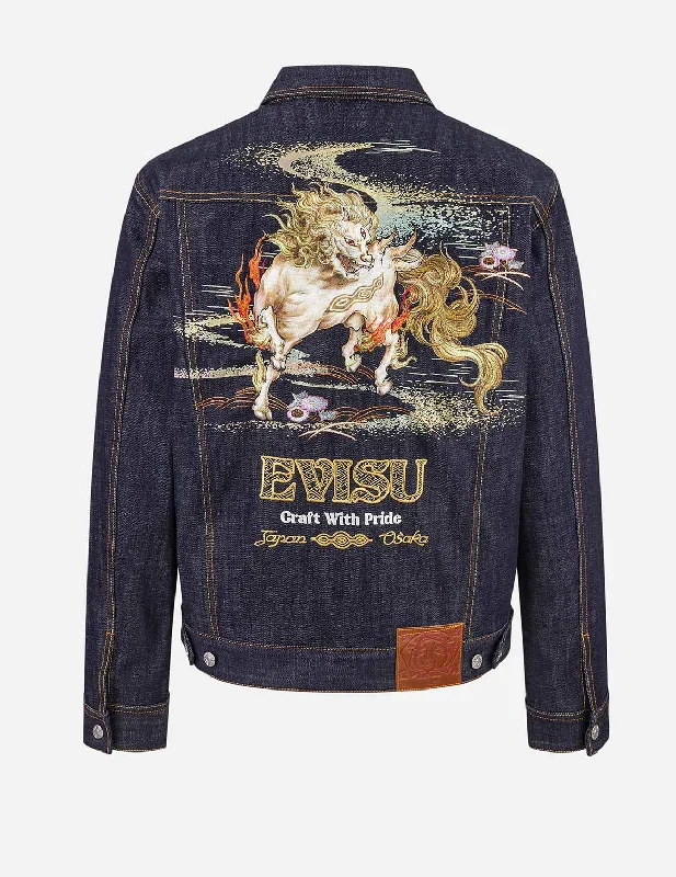 Men's Jeans with Fashionable RipsHakutaku Embroidery Relax Fit Denim Jacket