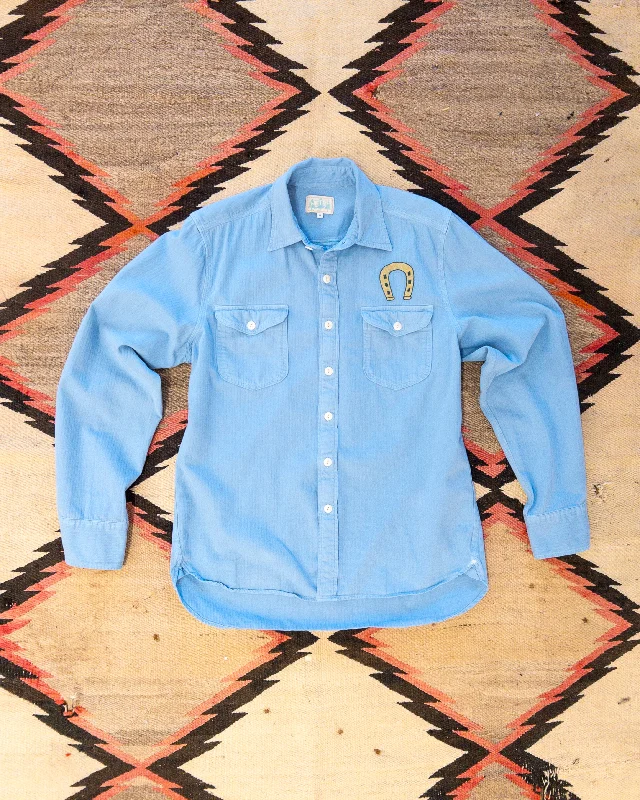 Men's Pattern-Play Shirts for a Fun TwistHorseshoe Chainstitched Herringbone Workshirt - Ox Blue Men's Pattern-Play Shirts for a Fun TwistHorseshoe Chainstitched Herringbone Workshirt - Ox Blue