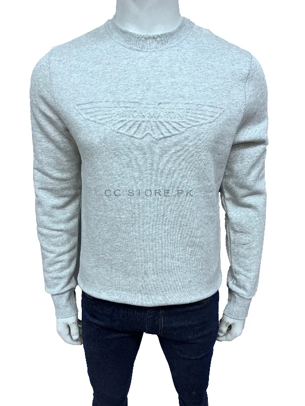 Fashionable Men's Crew-Neck SweatersHKT Aston Martin Embossed Logo Grey Sweatshirt