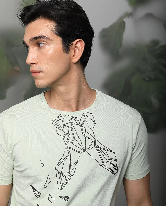 Men's Shirts with Abstract DesignsRare Rabbit Men's Loginn Olive Crew Neck HD Print Logo Half Sleeves Regular Fit T-Shirt