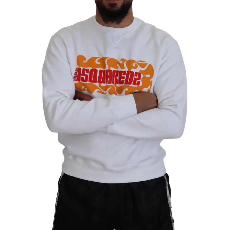 Men's Sweaters with Set-In SleevesDsquared² White Cotton Printed Long Sleeves Pullover Men's Sweater (Pre-Owned)