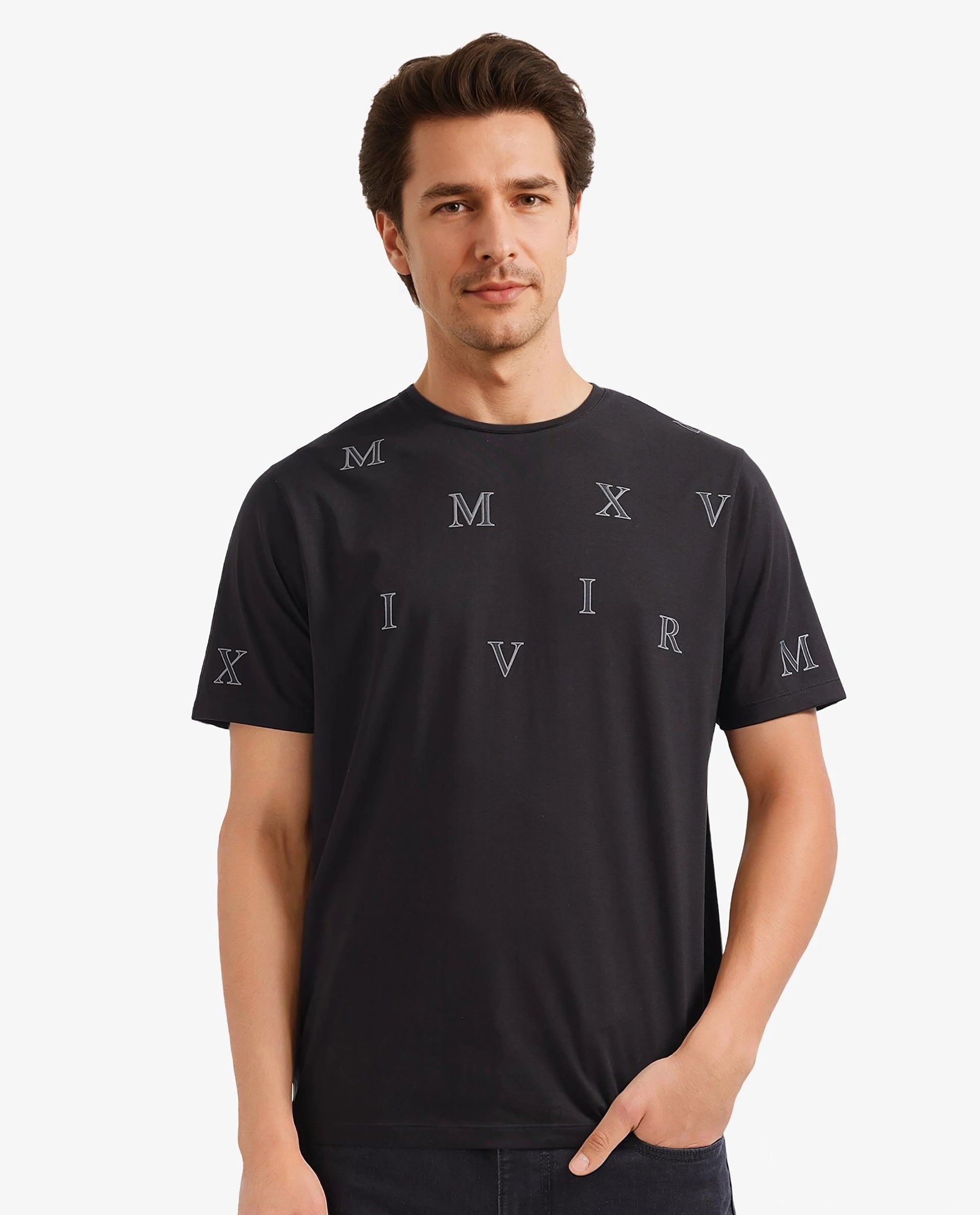 Men's Shirts with Moisture-Wicking FabricRare Rabbit Men Fin Black Short Sleeves Crew Neck HD Print T-Shirt Men's Shirts with Moisture-Wicking FabricRare Rabbit Men Fin Black Short Sleeves Crew Neck HD Print T-Shirt