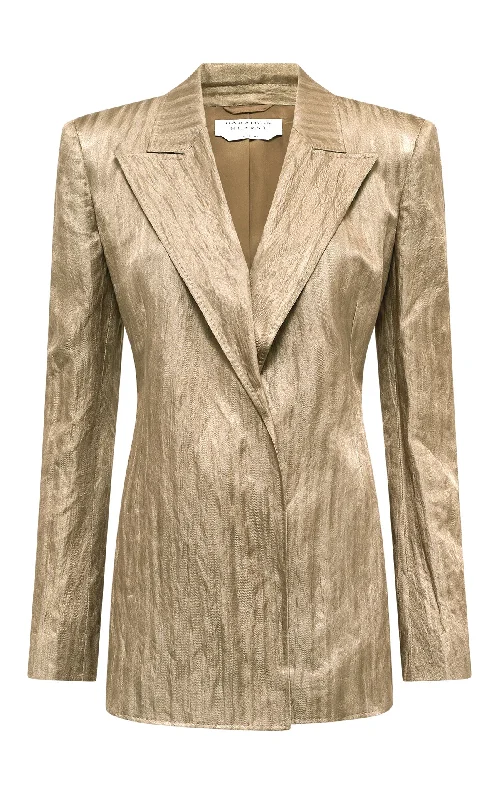 Mairi Blazer in Gunmetal Metallic Crinkled Silk