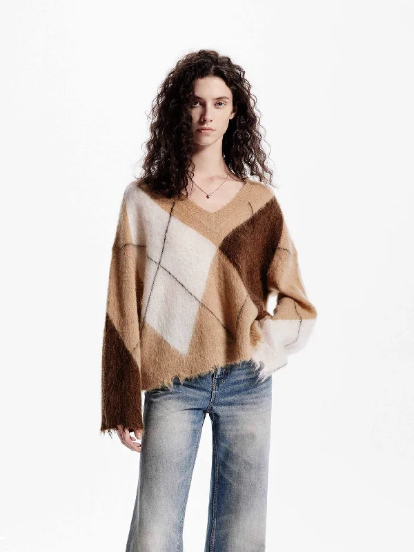 Men's Sweaters for Outdoor ActivitiesArgyle Pattern Loose Sweater