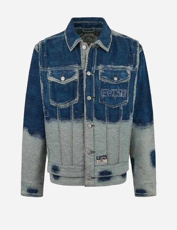 Premium Men's JeansDistressed Logo and Seagull Embroidery Relax Fit Denim Jacket