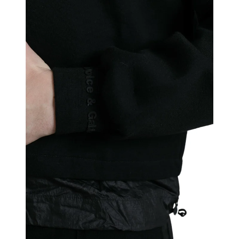 Men's Sweaters with Flat-Front DesignsDolce & Gabbana Elegant Black Hooded Pullover Men's Sweater