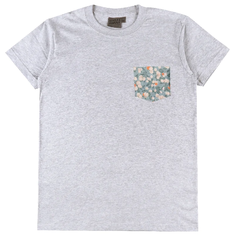 Designer Men's JeansPocket Tee - Heather Grey - Fruit Print - Cyan