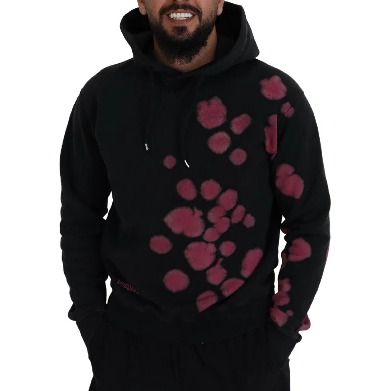 Men's Sweaters with Shawl CollarsDsquared² Black Tie Dye Cotton Hooded Sweatshirt Men's Sweater (Pre-Owned)