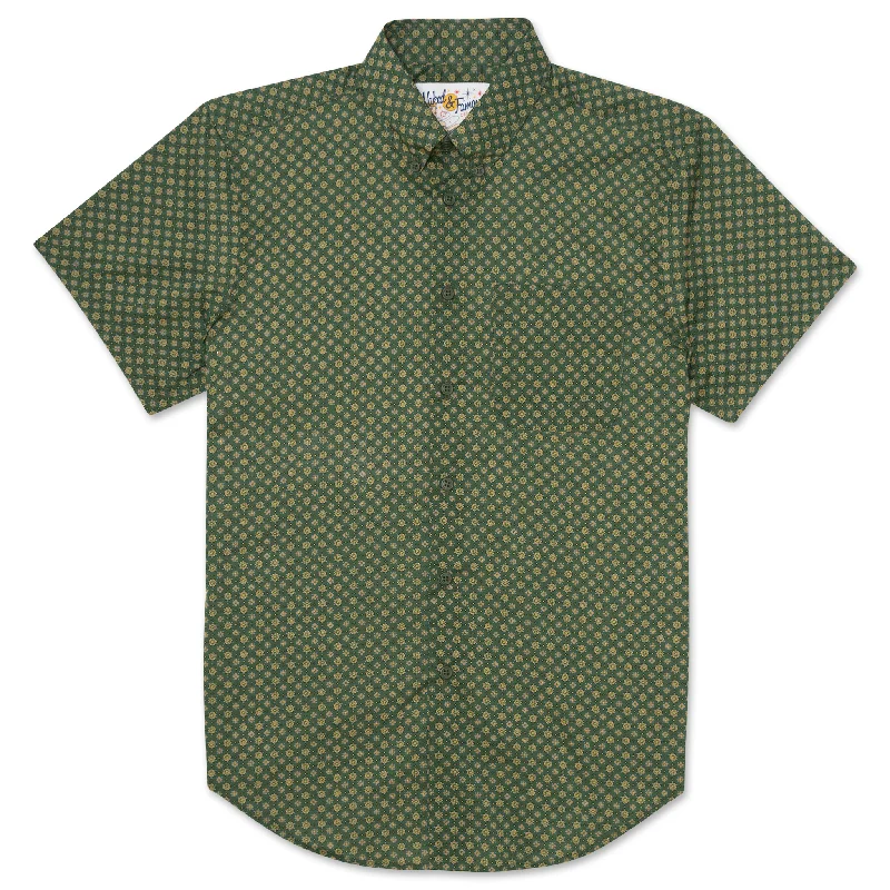 Slim-Fit Men's JeansShort Sleeve Easy Shirt - Medallions Print - Green