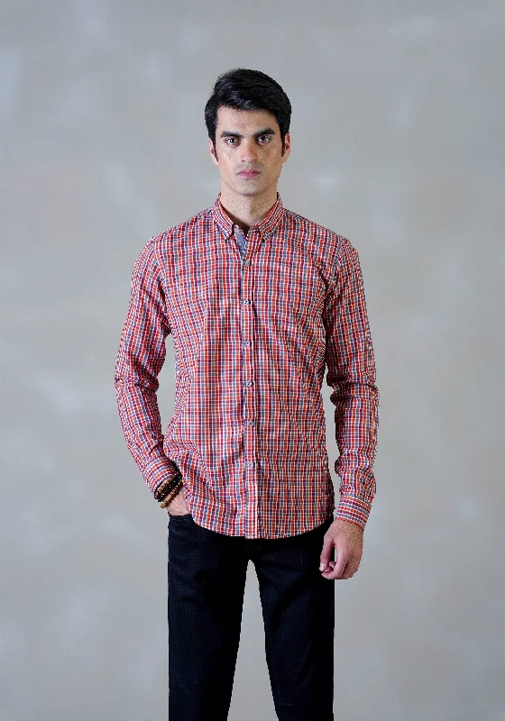 Men's Patterned Casual Shirts for Relaxed StylingOrange Checkered Casual  Shirt