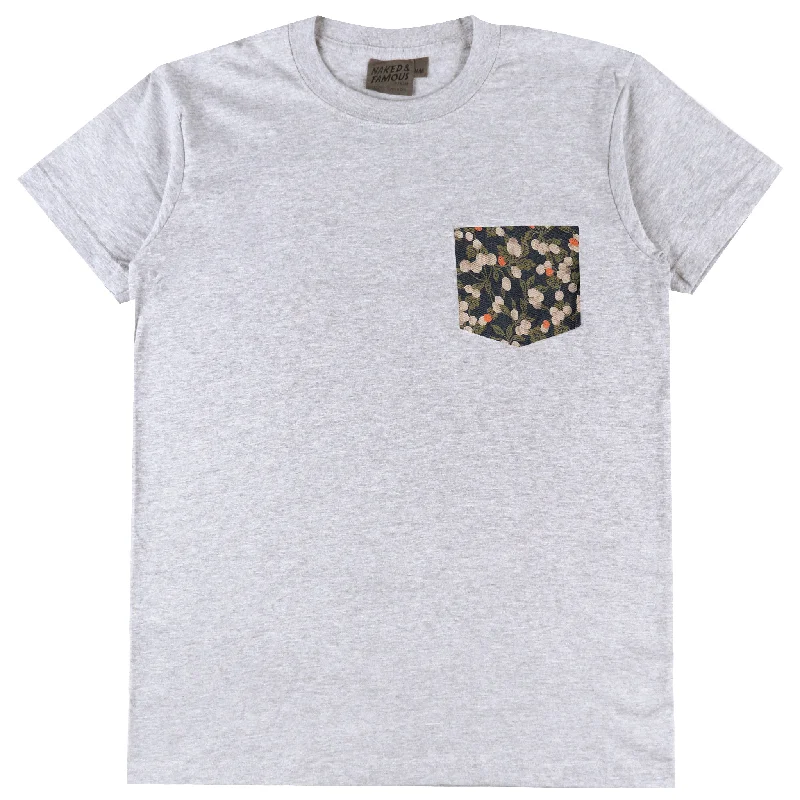 Fashionable Men's JeansPocket Tee - Heather Grey - Fruit Print - Navy