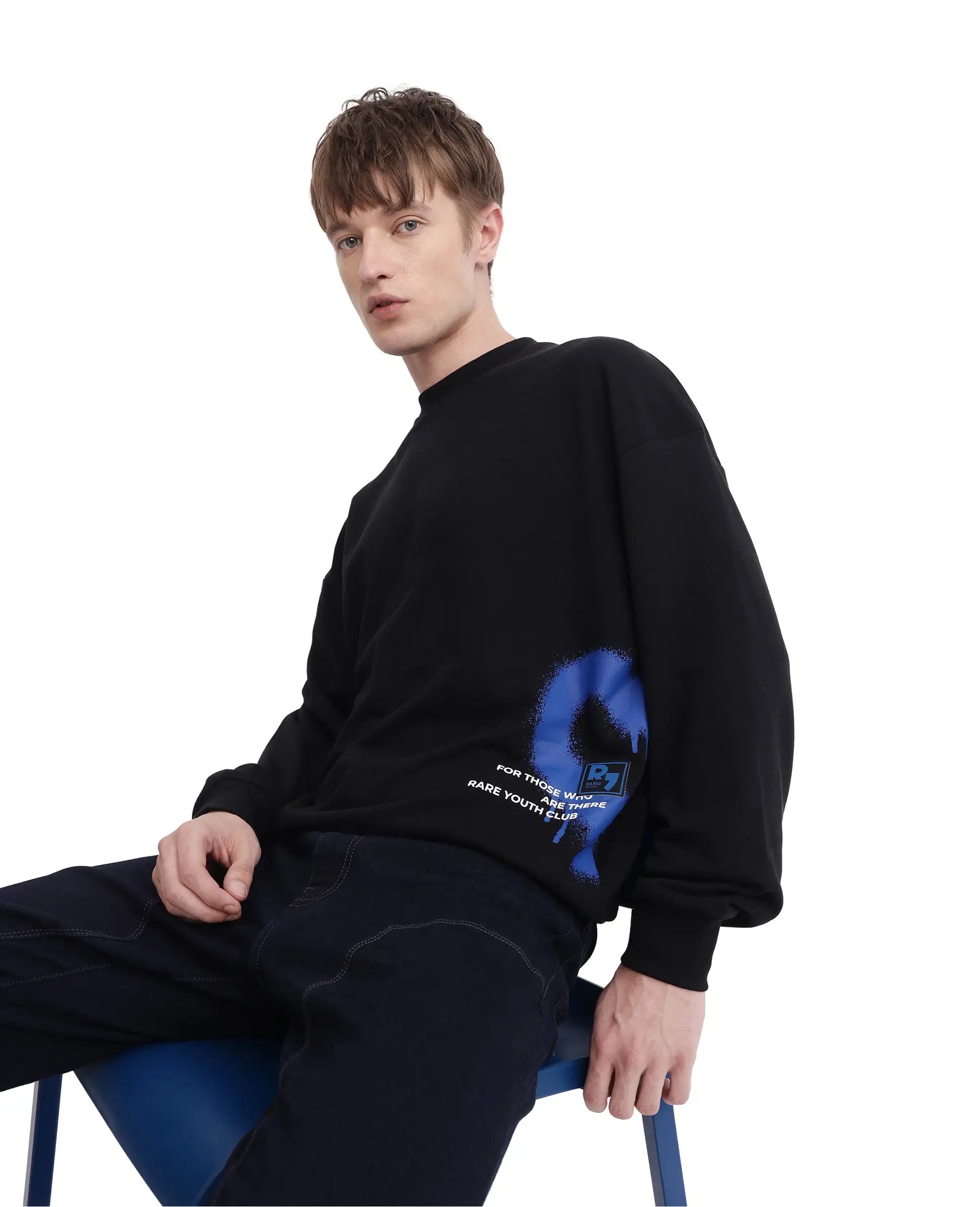 Men's Hoodies with Reinforced CuffsRare Rabbit Men Deric Black Cotton Blend Fabric Full Sleeve Boxy Fit Placement Printed Sweatshirt Men's Hoodies with Reinforced CuffsRare Rabbit Men Deric Black Cotton Blend Fabric Full Sleeve Boxy Fit Placement Printed Sweatshirt